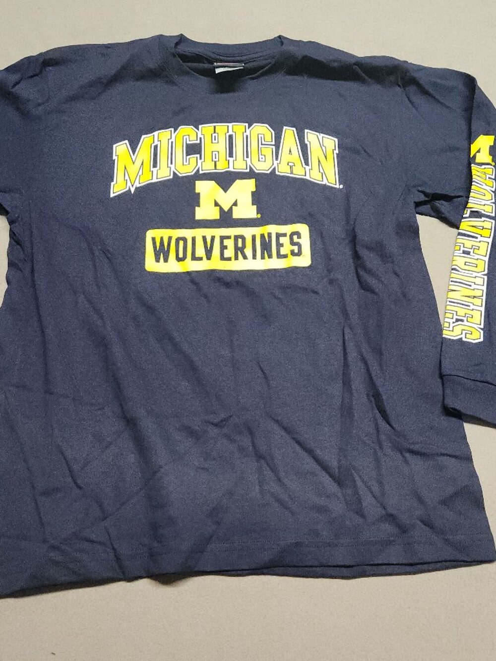 Michigan Wolverines Long Sleeve T-Shirt Xl 18/20 K-489Wwn 100% Cotton Navy 138
